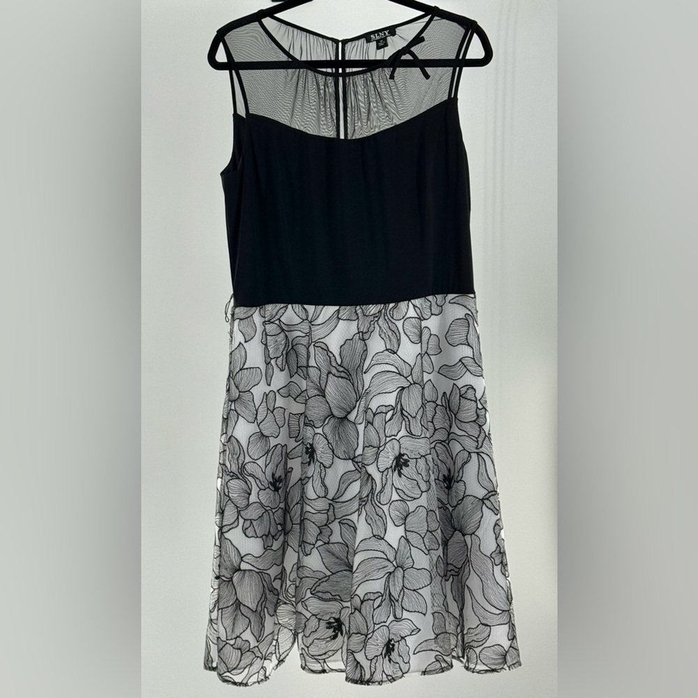 Chic SLNY Black and White Floral High Low Dress A Line Sz 14